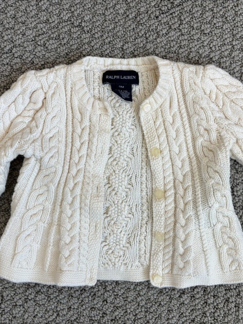 Ralph Lauren White Cable-Knit Open Cardigan Sweater Baby Girl's Size 9M